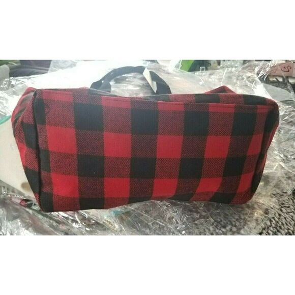 Jumbo Sz Tote Over Night Bag Black & Red Buffalo Plaid Jumbo Furry Country - Picture 6 of 7